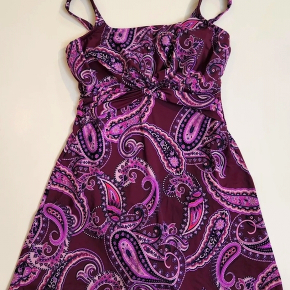 Lands' End Purple Paisley Tummy Control Swimsuit Dresskini Swim Dress!Size 10DDD - Picture 2 of 5